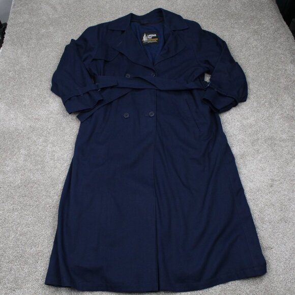 London Fog Gabriella Trench Coat Women 10 Reg Blue Belted Zip Out Fleece Lining - Picture 1 of 16